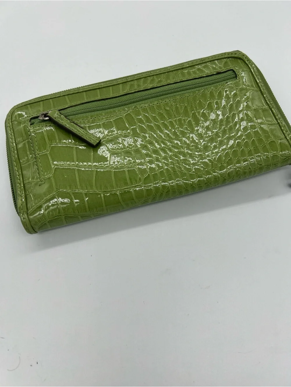 Liz Claiborne Olive Green Croc-Embossed Zip Around Wallet